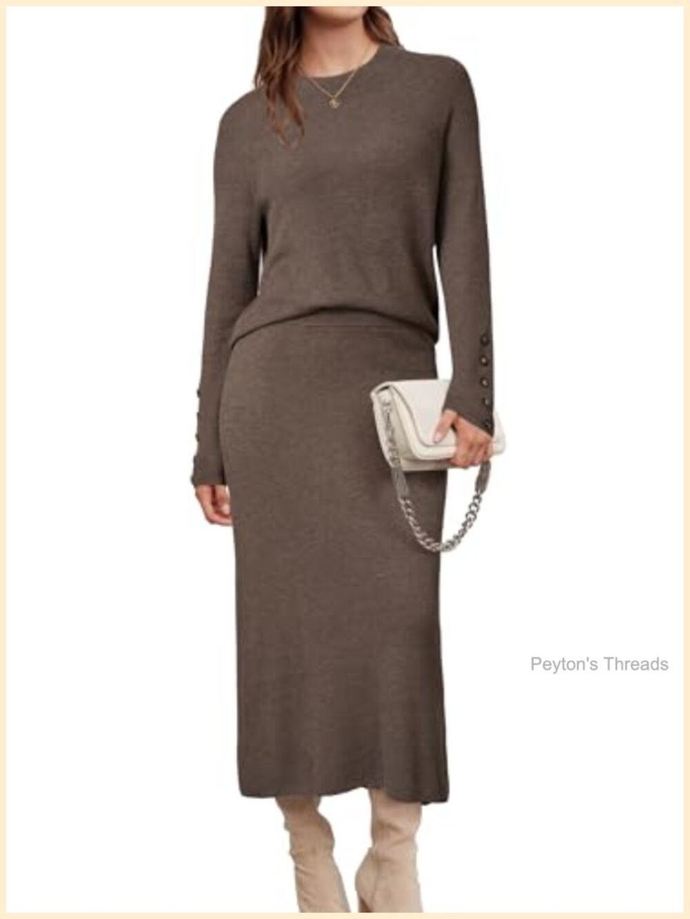 Women's 2 Piece Skirt Set Long Sleeve Crew Neck Knit Lounge Set